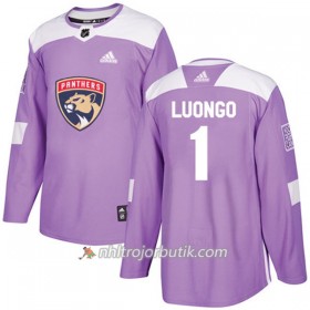 Män Ishockey Florida Panthers Tröja Roberto Luongo 1 Adidas 2017-2018 Lila Fights Cancer Practice Authentic